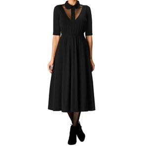 EShakti Black Illusion Tulle Cotton Knit Midi Shirtdress - XL (18)